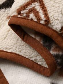 FRIFUL Áo sweatshirt nữ cổ đứng phối màu, tay dài, dáng suông, dây rút, chất liệu vải sherpa, vạt áo bo chun, kiểu dáng rộng rãi, thoải mái, đa năng, thích hợp cho mùa thu. - Màu be - Xem 7