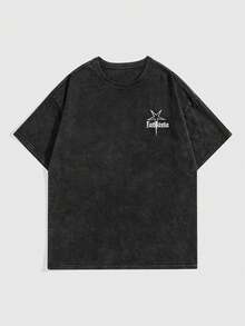 ROMWE MEN Street Life Spring/Summer Casual Graphic Men'S Casual Slogan & Snowflake Print T-Shirt, Summer - Black - View 2