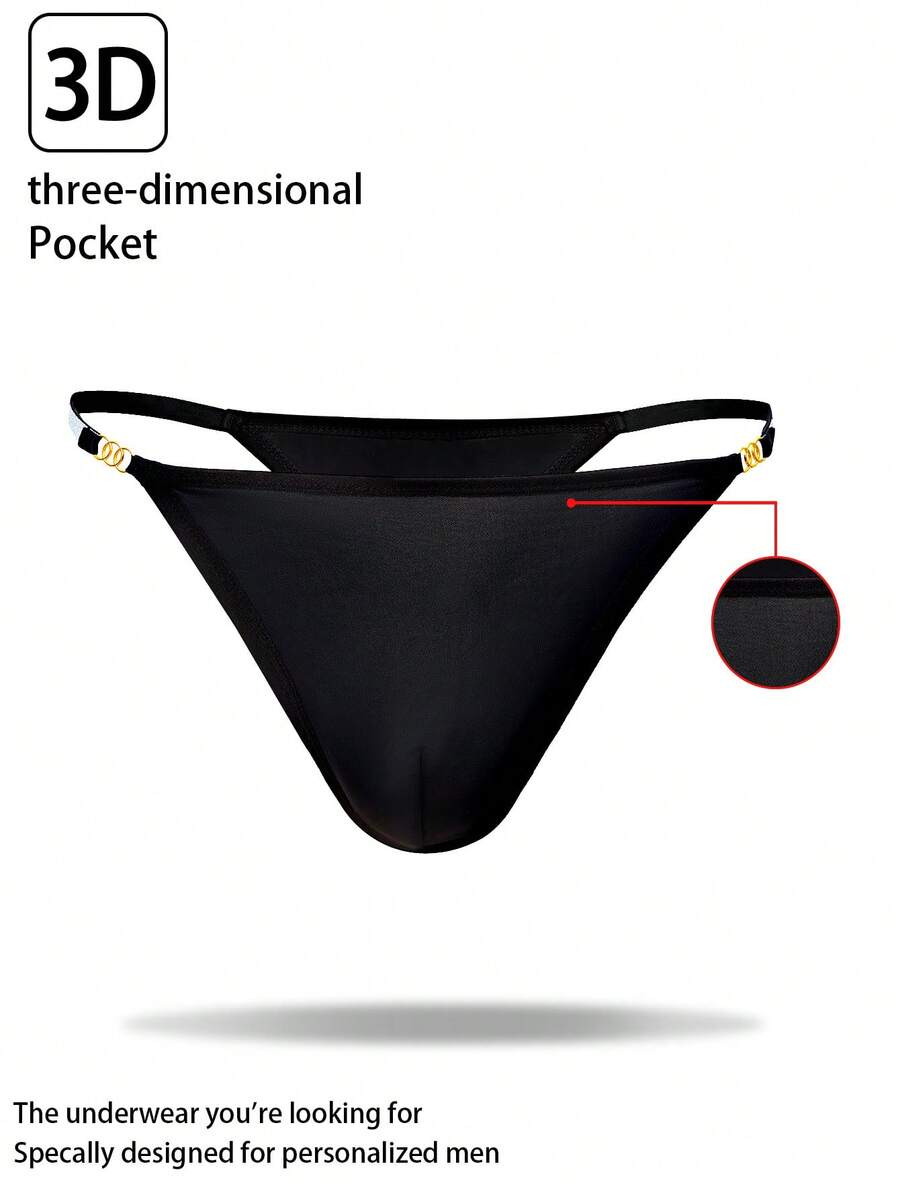 1pc Men's Sexy Shiny Waistband Black Briefs
