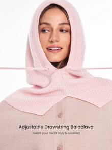 GLOWMODE Keep It Cozy 30% Wool Soft Warm Chill Ribbed Drawstrings Woven Balaclava Autumn Winter Daily Casual Wear - Pink - View 4