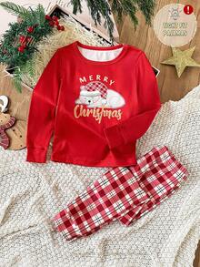 2 件套少女可爱狗狗印花长袖上衣和紧身裤睡衣套装