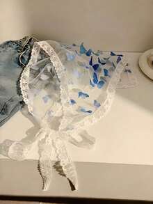 Joivida 1件蝴蝶蕾丝三角围巾发带，花卉图案，涤纶材质，柔软舒适，适合女性佩戴，甜美可爱，适合拍照、休闲、春夏户外活动，优雅田园风头巾。