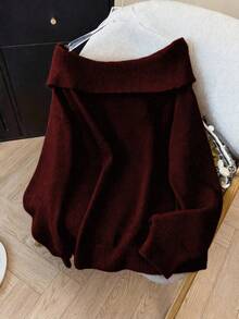 GlowEve CURVE 女士优雅宽松露肩大码毛衣，适合外出和婚礼宾客穿着，秋冬季 - 酒紅色 - 查看 2
