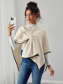 SHEIN Pregnant Women's Floral Trim Fashionable Shawl Cardigan, Autumn/Winter - Apricot - View 3