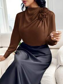 Modelyn Women's Daily Casual Shirt Coffee Brown Top - Coffee Brown - View 6