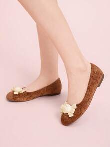 CUCCOO DOLLMOD Women's Elegant Commuter Flats With 3D Flower Bow Decor For Christmas - Brown - View 8