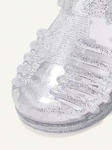 Cozy Pixies 1双时尚百搭可爱公主粉色透明柔软舒适水晶爱心平底凉鞋，适合幼儿 - 無色 - 查看 8