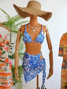 Travachic 印花泳衣套装，适合海滩度假，女士泳衣，女士泳装，海滩，女士海滩套装，女士海滩装扮，新年，夏季，女士夏季沙滩比基尼，女士夏季套装，优雅泳装，度假，花卉，图案，派对，海滩，优雅 - 彩色 - 查看 3