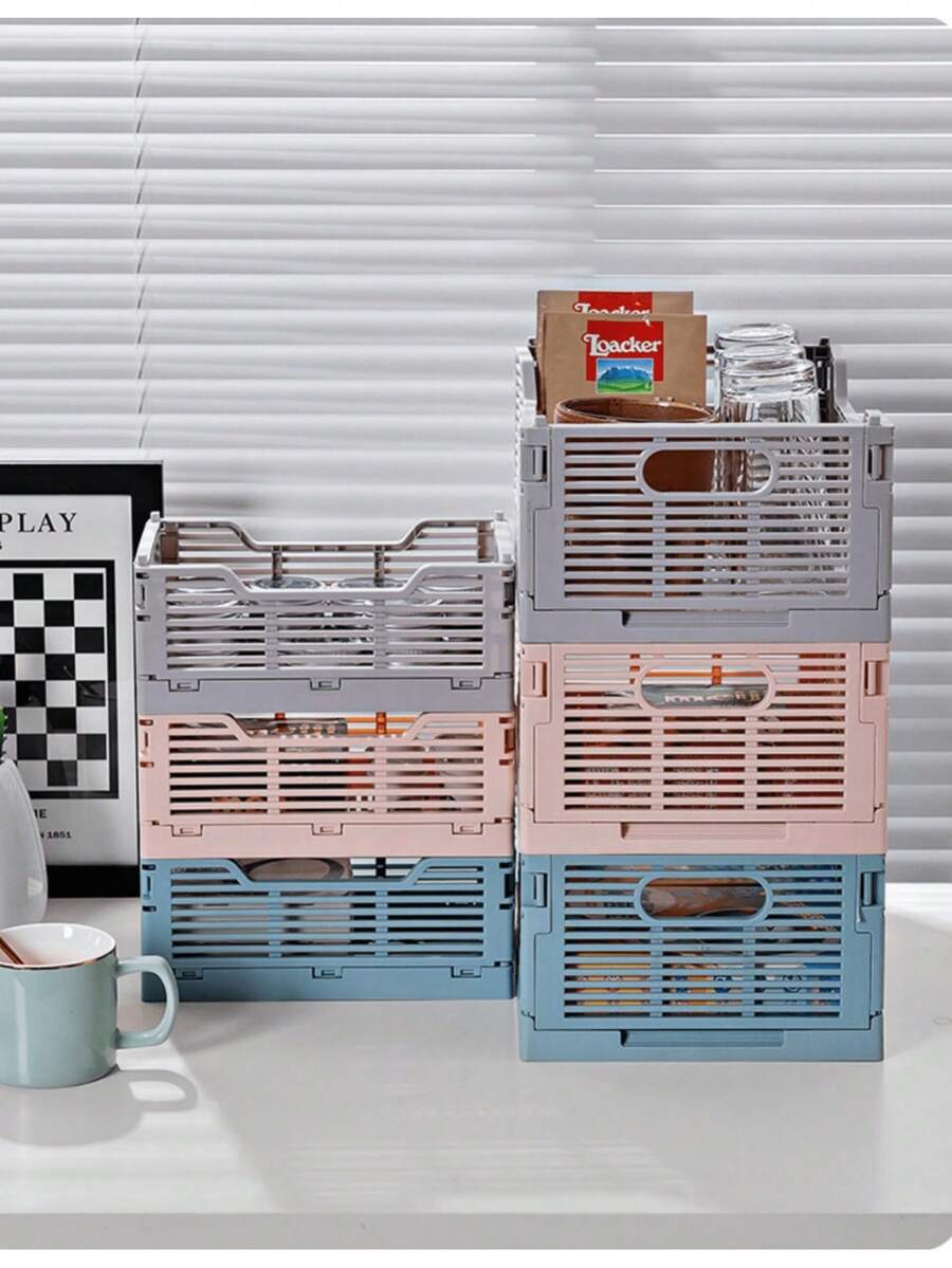 4PCS Modern Stackable Plastic Storage Baskets, Foldable Organizer Boxes For Snacks, Fridge & Desktop, Home & Office Organization - Multicolor - View 1