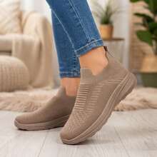 Mujer Zapatillas Deportivas Slip On De Tejido De Punto Transpirable Tipo Calcetín Suela Gruesa Caqui - Caqui - Ver 6