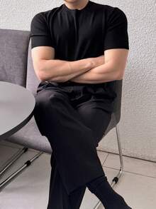 DAZY Men's Solid Black Crew Neck Knit Sweater, Spring/Summer - Black - View 5