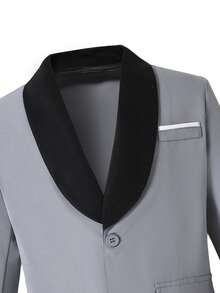 SHEIN 3 件套青少年男孩绅士套装：休闲西装外套 + 背心夹克 + 长裤，优雅的生日派对、婚礼、毕业典礼、周年纪念、婚礼嘉宾、花童、戒指持有者服装 - 灰色 - 查看 3