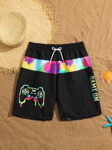 Teen Boy Video Game Print Beach Shorts - Black - View 4