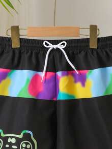 Teen Boy Video Game Print Beach Shorts - Black - View 6