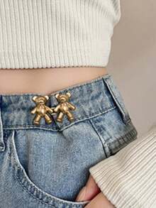 1对/2对熊形腰部收紧器腰扣别针，无需缝纫和工具，腰部调节扣，裤腰纽扣，可拆卸牛仔裤纽扣，腰扣，速成牛仔裤纽扣，领扣，胸针别针，熊形纽扣调节器，可拆卸安全别针腰夹，裤夹，适用于宽松牛仔裤，纽扣替换，裤子压扣，皮带扣，学校用品，教师礼物，返校教师配件 - 暗金色 - 查看 4