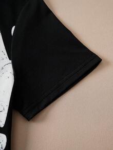 Felix The Cat X SHEIN 1 chiếc áo thun tay ngắn cổ tròn dáng rộng in hình mèo ngộ nghĩnh phong cách thường ngày dành cho bé trai tuổi teen - màu đen - Xem 9