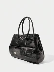 SHECARRY Túi Tote trơn màu đơn giản, tiện dụng, Túi đi làm - Súng kim loại - Xem 3