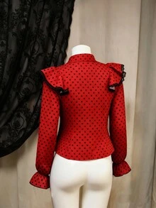 Sunspun Blusa de manga larga con volantes y lunares en talla grande para mujer - Multicolor - Ver 2
