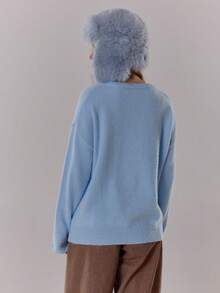 MUSERA Knit Oversized Relaxed '' Knit Crewneck Jumper Old Money Cute Country Cottage Core Back To School Butterscotch Work - Baby Blue - View 2