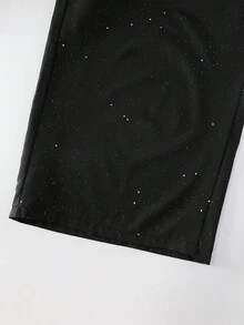 SHEIN PETITE Petite Women's Woven Straight Leg Pants With Metallic Speckle