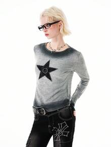 Bloopia Women's Casual Tie-Dye Embroidered Long Sleeve Top, Fashionable For Autumn - Light Grey - View 2