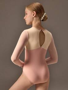 Tween Girls' Solid Color Minimalist Leotard, Mesh Splice Fitted For School, Professional Training, Ballet, Gymnastics, Dance Studio, Dance Wear - Multicolor - View 2