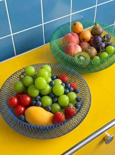 Joivida 1pc/2pcs Simple And Creative Bird's Nest Fruit Blue, Mesh Fruit Basket, Draining Basket, Suitable For Placing Snacks And Fruits In The Kitchen, Living Room, Dining Table