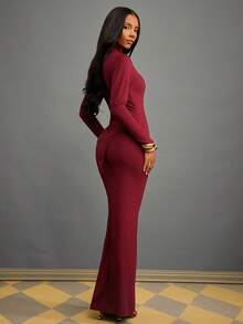 NYA SZN 配套套装（上衣和半裙）上衣长袖高领修身V领半裙高腰修身包臀酒红色节日庆典冬季春季圣诞节新年除夕光明节日常休闲商务休闲居家服针织罗纹针织女装 - 紅色 - 查看 2