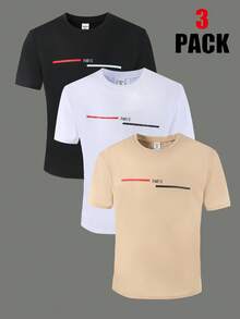 3pcs Teen Boys' Crew Neck Pullover Short Sleeve T-Shirt For Spring And Summer Summer Holiday - Black and White - View 1