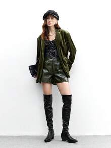 CUCCOO BIZCHIC 女士尖头时尚百搭粗跟过膝长靴 - 黑色 - 查看 2