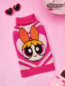 THE POWERPUFF GIRLS X PETSIN 1件宠物猫狗通用粉色爱心可爱卡通图案提花高领弹力舒适保暖狗狗毛衣 - 粉色 - 查看 2