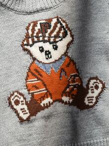 SHEIN Cute Unisex Baby Cartoon Bear Pattern Long Sleeve Navy Blue Sweater, Casual & Versatile For Autumn/Winter - Light Grey - View 6