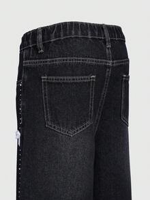 SHEIN Tween Girl Fashionable & Sweet Heart Embroidery Straight Leg Loose Fit Jeans Baggy Jeans Y2k Baggy Jeans - Dark Grey - View 5