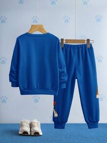 SHEIN | PAW Patrol 2pcs/Set Young Boy Cartoon Puppy Print Crew Neck Long Sleeve Sweatshirt And Long Sweatpants Casual Sports Outfit, Spring/Autumn - Blue - View 2