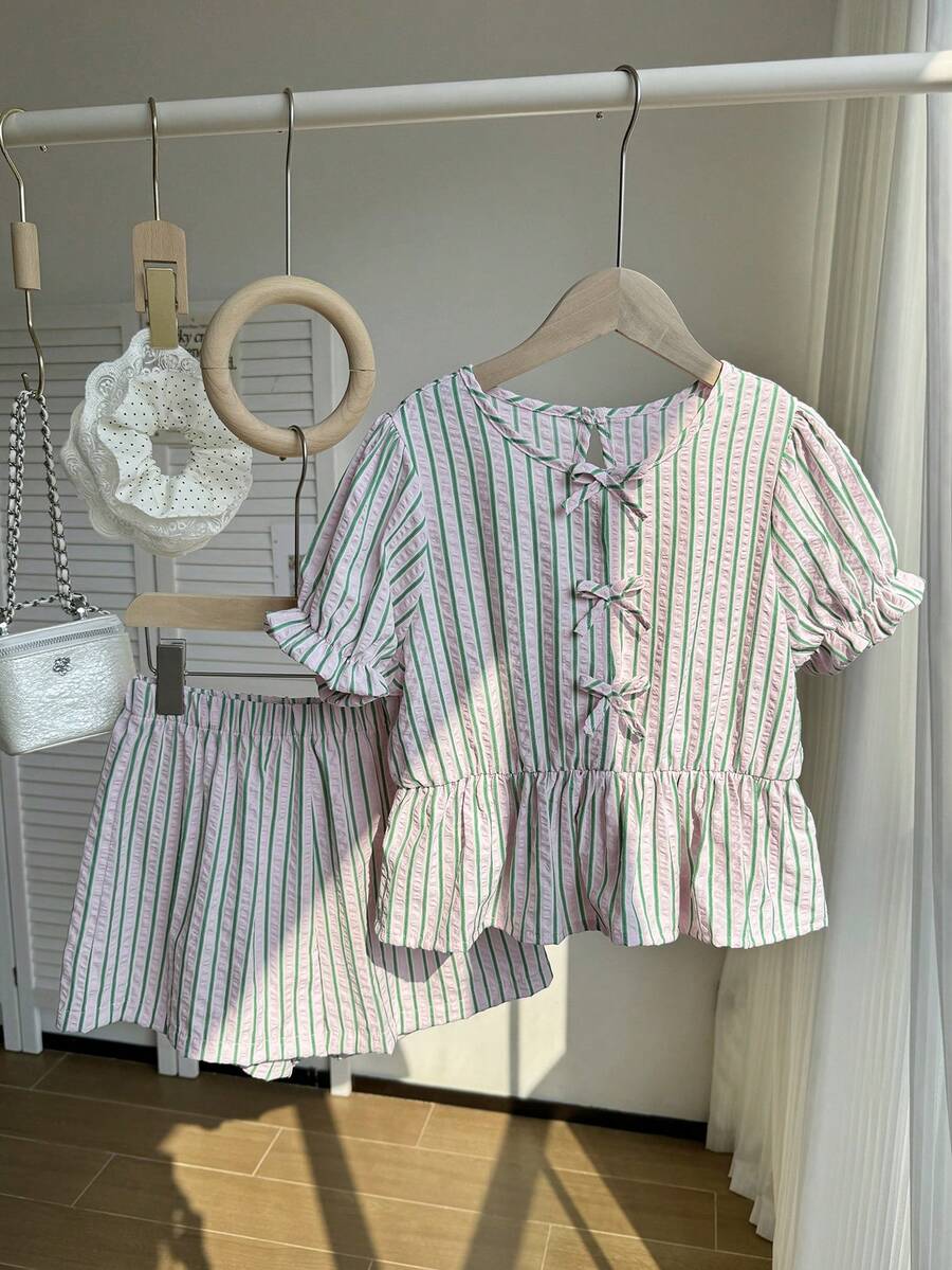 2pcs/Set Girls Casual Fashion Street Style Numeric & English Letter Star Pattern V-Neck Loose Long Sleeve Top And Wide Leg Sweatpants Sports Suit, Daily Wear - Black - View 1