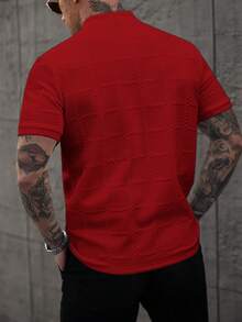 Manfinity Homme 男士Polo衫，商务休闲，纹理面料，印花设计 男士针织衬衫 男士T领T恤 男士纽扣针织Polo衫 男士Polo衫 - 紅色 - 查看 2