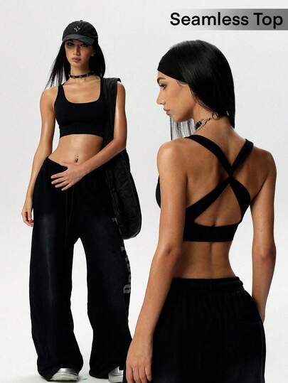 Easithlete Women's Solid Color Backless Fashionable Versatile Casual Outdoor Sports Tank Top