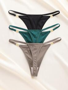 SHEIN 3pcs/Pack Women's Comfortable Casual Thong Panties With Circular Waist Connector - Multicolor - View 2