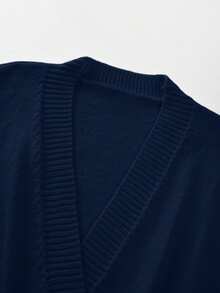 SHEIN Franclia New Autumn V-Neck Waist Cinched Knitted A-Line Dress, Elegant And Intellectual - Navy Blue - View 6