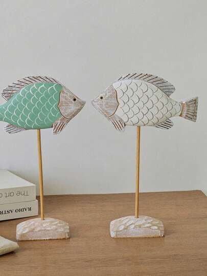 Madebyblanc 1 pieza Adorno de pez de madera de estilo oceánico para decoración del hogar, adornos de peces anuales, artesanías de escritorio, creatividad hecha a mano, regalos ideales para festivales, adecuados para la decoración de la sala de estar durante el Ramadán