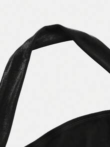 SHEIN Tween Girls Solid V-Neck Sleeveless Ruched Waist Velvet Elegant Party Dress Slim Mermaid Halter Neck Dress, For Christmas Party - Black - View 3