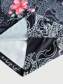 ROMWE MEN Prep 男士休闲花卉字母印花圆领背心 - 黑色 - 查看 4