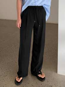 DAZY Men's Black Elastic Waist Straight Leg Suit Pants, Suitable For Commuting, Spring & Autumn - Black - View 4