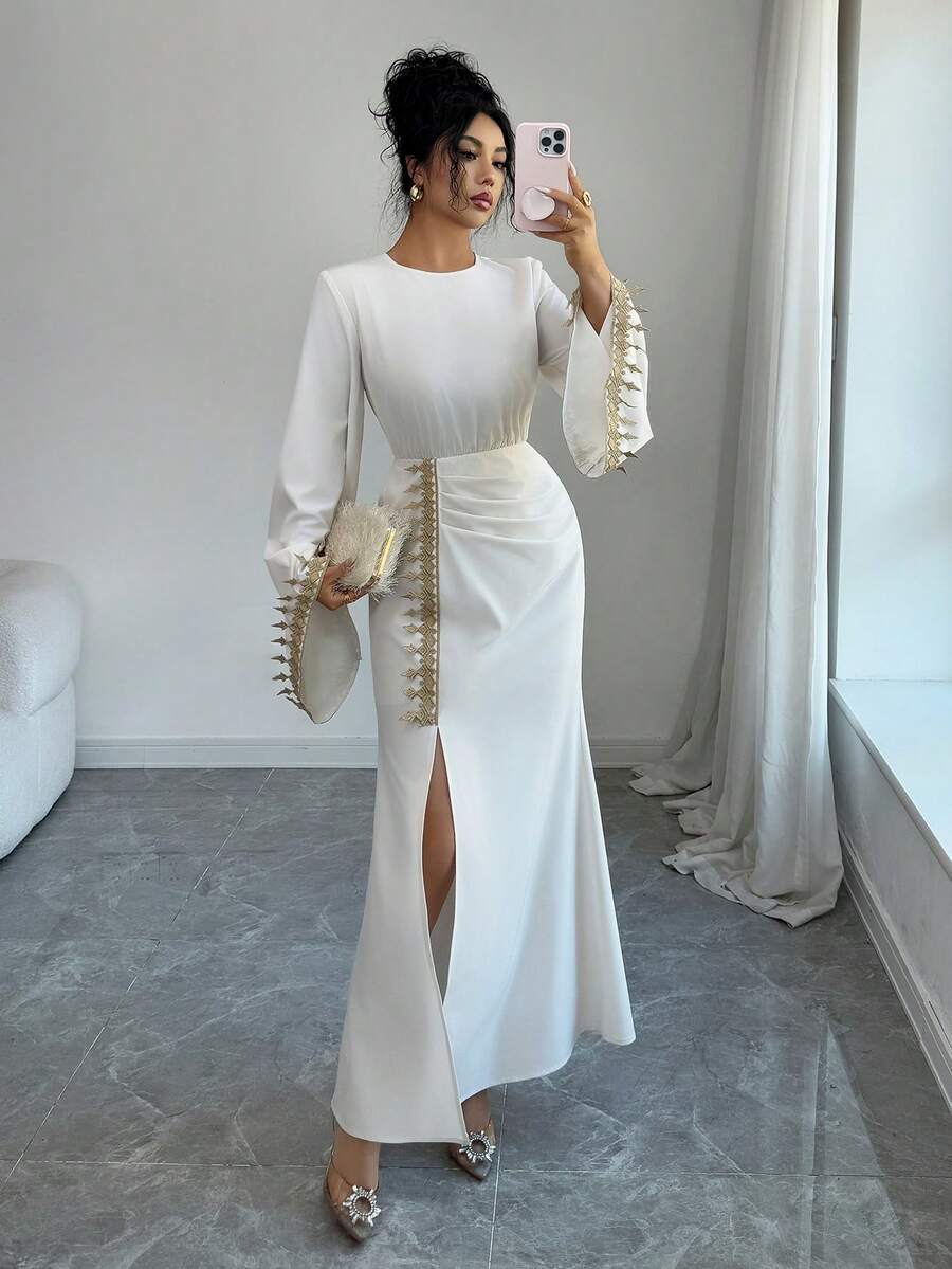 SHEIN Raffinéa Đầm dài nữ thời trang thường ngày - Màu be - Xem 1
