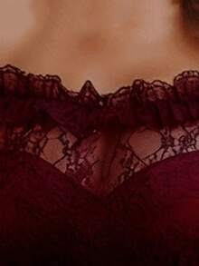 Balvessa Women's Off-Shoulder Long Sleeve Lace Mini Dress With Ruffle Trim - Burgundy - View 4