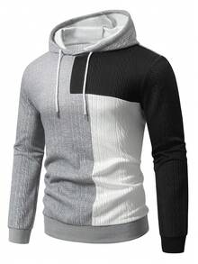 Manfinity Homme Felpa con cappuccio casual da uomo a maniche lunghe con coulisse e colore a contrasto, morbida e comoda, felpe casual da uomo - Multicolore - Visualizzare 3