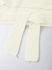 SHEIN Franclia 两件套女士休闲宽松纯色高领毛衣，百搭优雅，秋冬季 - 白色 - 查看 3