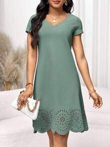 Editum 女士時尚純色中空短袖連衣裙