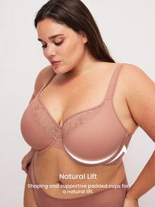 LUVLETTE Plus Nude Lingerie Lounge Curve 全包覆支撑透气钢圈薄纱性感无衬里轻盈蕾丝优雅透气舒适显瘦文胸