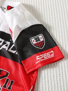 2件套男童休闲蓝白条纹polo衫短袖衬衫搭配松紧腰短裤套装，适合居家、外出、上学、旅行和度假，春夏皆宜。 - 彩色 - 查看 4